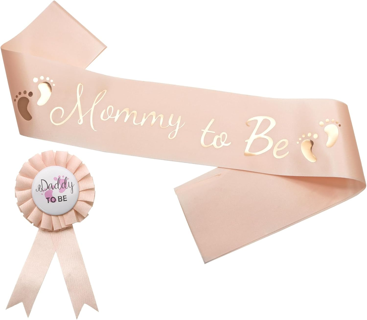 MILVOWOC 2 Pack Baby Shower Sash Set - Yellow Mommy to Be Sash & Daddy to Be Badge for Pregnancy Parties, Gender Reveals Gift with Satin Ribbon & Glossy Texture Baby Shower Decorations