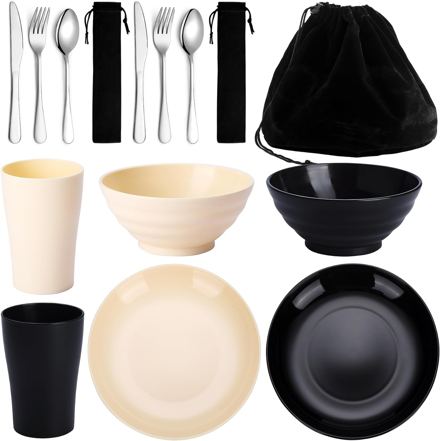 Kyraton Utensilios Para Acampar Para 1, Kit De Desorden Para Acampar, Equipo De Campamento Incluye Cuchillo, Cuchara, Juego De Cubiertos De Tenedor, Taza, Taz&oacute;n, Plato