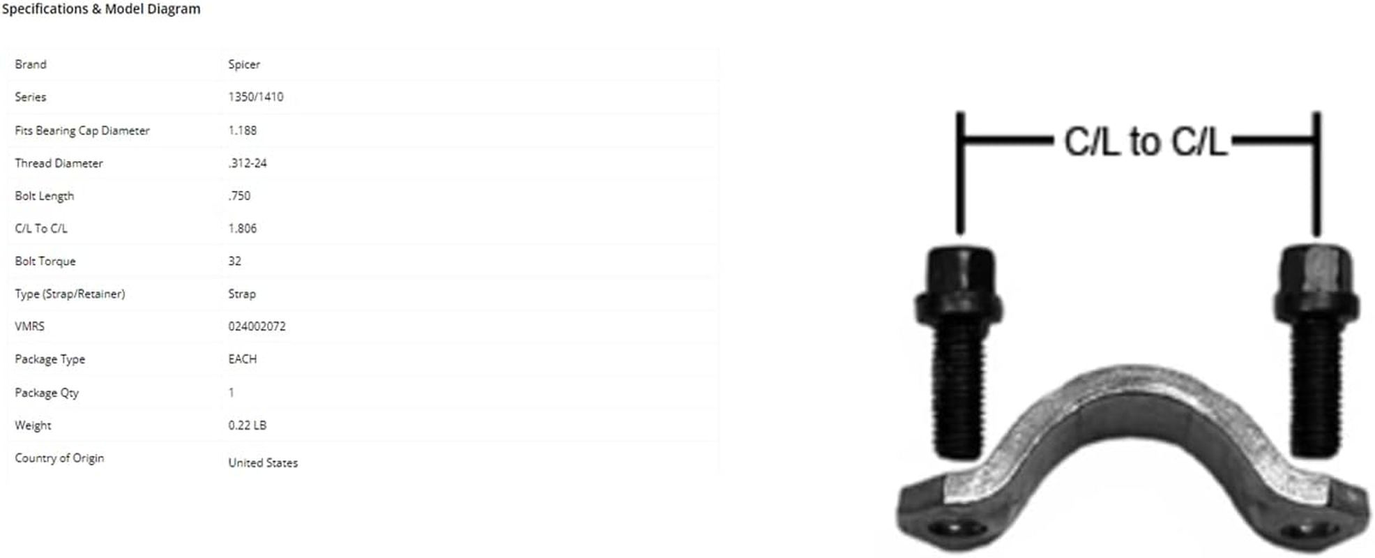 Spicer 3-70-28X Bearing Strap Kit image number 1