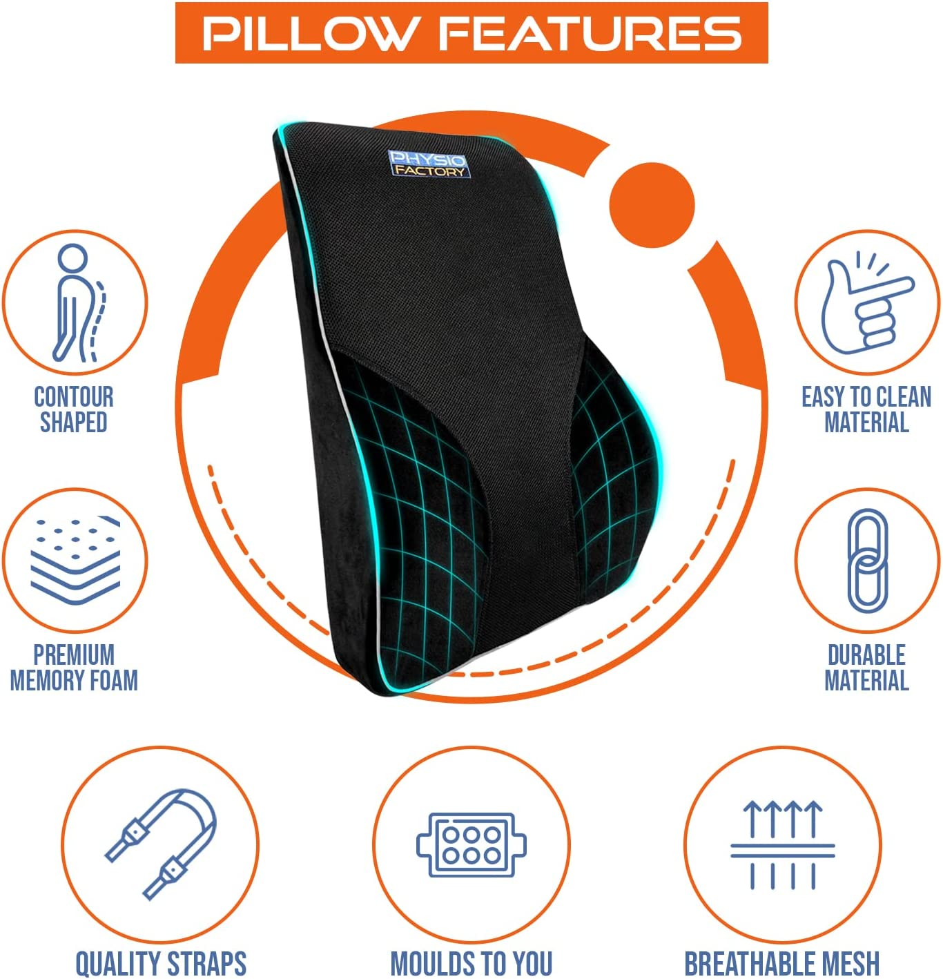 Lumbar Support Pillow, Memory Foam Back Cushion, Orthopedic Backrest with Breathable 3D Mesh for Car Seat Cushion, Office Chair, Computer Chair Back Support, Wheelchair Ergonomic Design image number 4