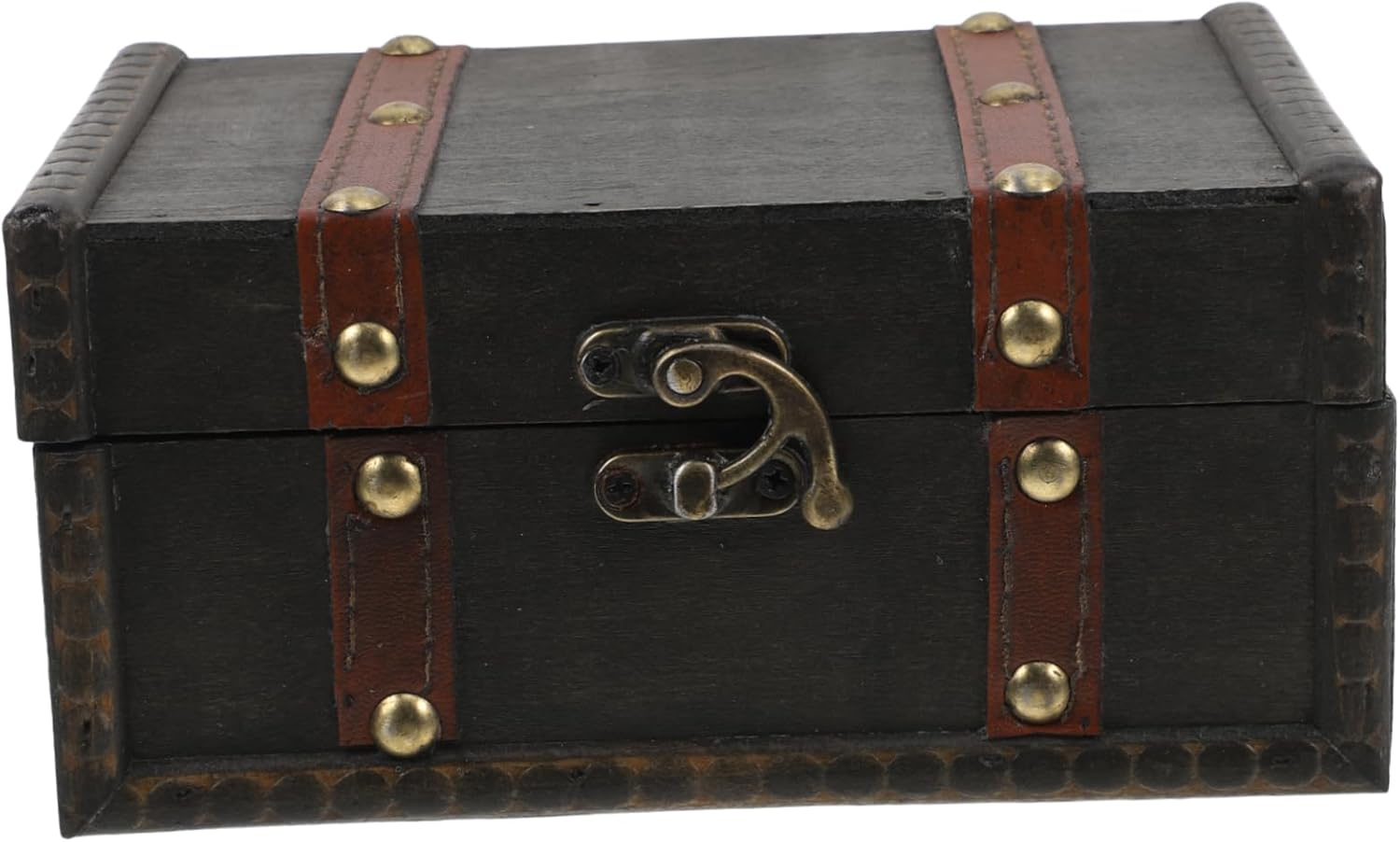 HOMSFOU Small Wooden Treasure Chest with Lid Vintage Decorative Keepsake Box for Home Decor Engaging Lock Mechanism Retro Wood Storage for Jewelry and Treasures image number 3