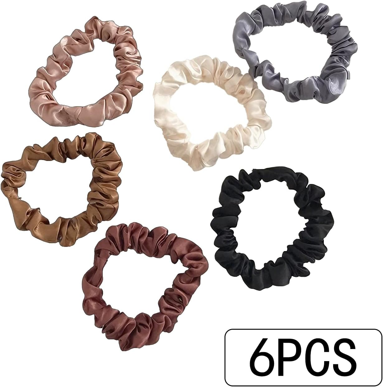 Yxvyxymyxxg​ Satin Scrunchies Set - 6-Piece Small Silk Hair Ties in Mixed Colors, Smooth & Comfortable for All Hair Types, Easy on Hair