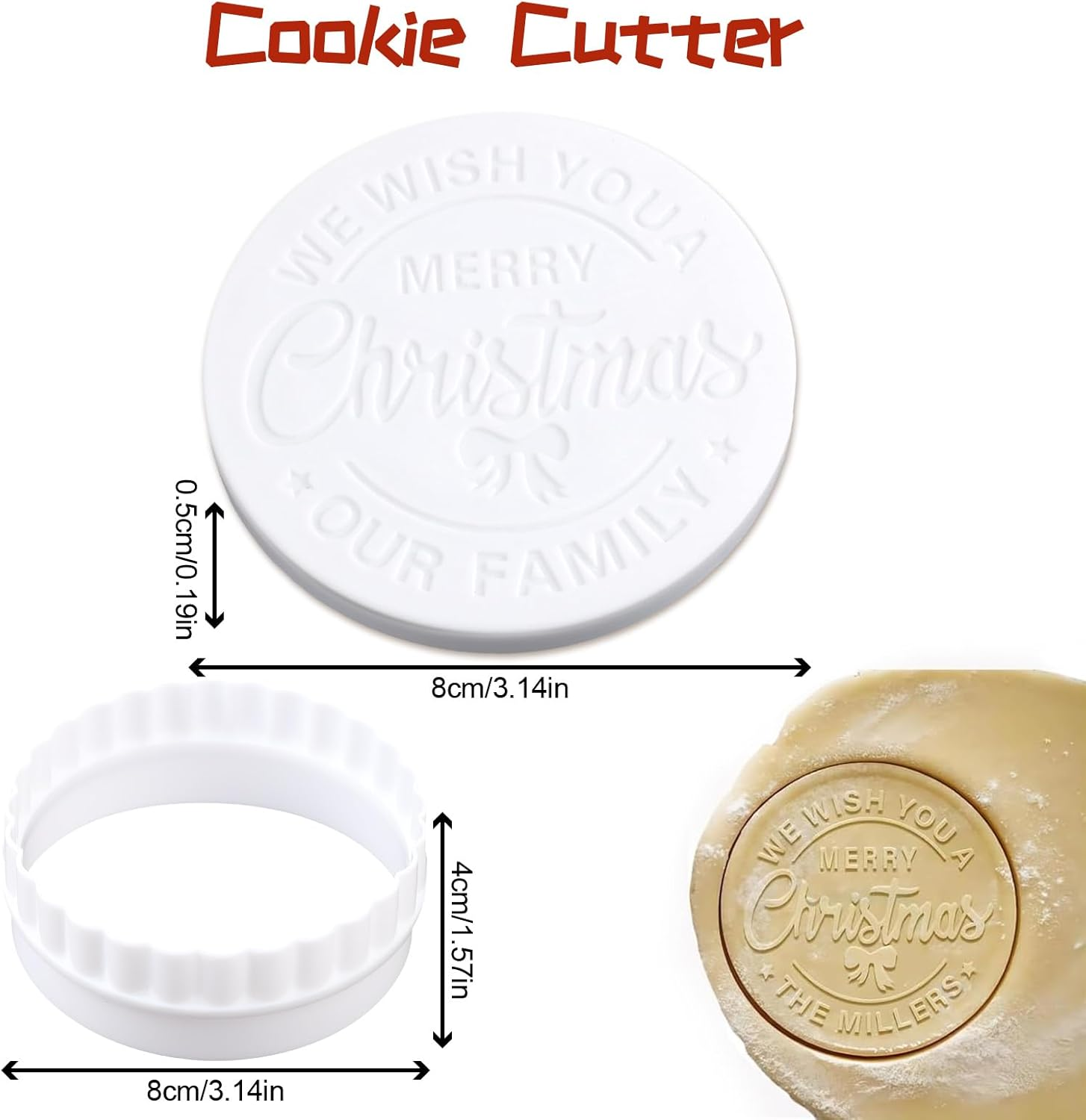 Christmas Cookie Stamp, Christmas Cookie Mold with Unique 3D Raised Design, Merry Christmas Stamp, Suitable for Fondant round Cookie Baking Stamp Cupcake Topper Biscuit Cutter image number 1