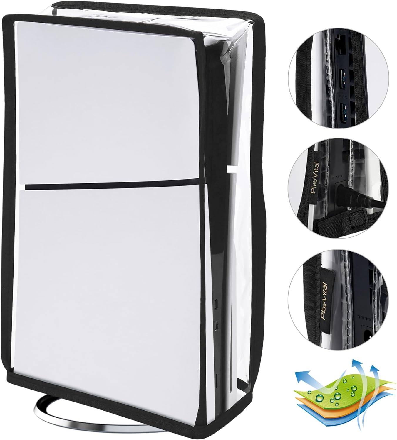 Playvital Vertical Dust Cover for Ps5 Slim Disc Edition(The New Smaller Design), Transparent Dust Proof Protector Waterproof Cover Sleeve for Ps5 Slim Console - Gray image number 7