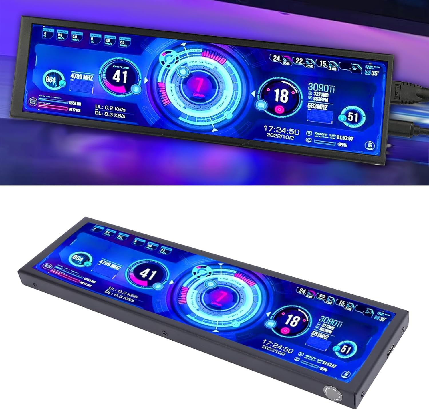 8.8In Computer Temp Monitor, PC Temperature Display Sensor Panel IPS Mini Secondary Screen, CPU RAM HDD Data FPS Monitor, USB C PC Sensor Panel Display for Desktop Chassis image number 2