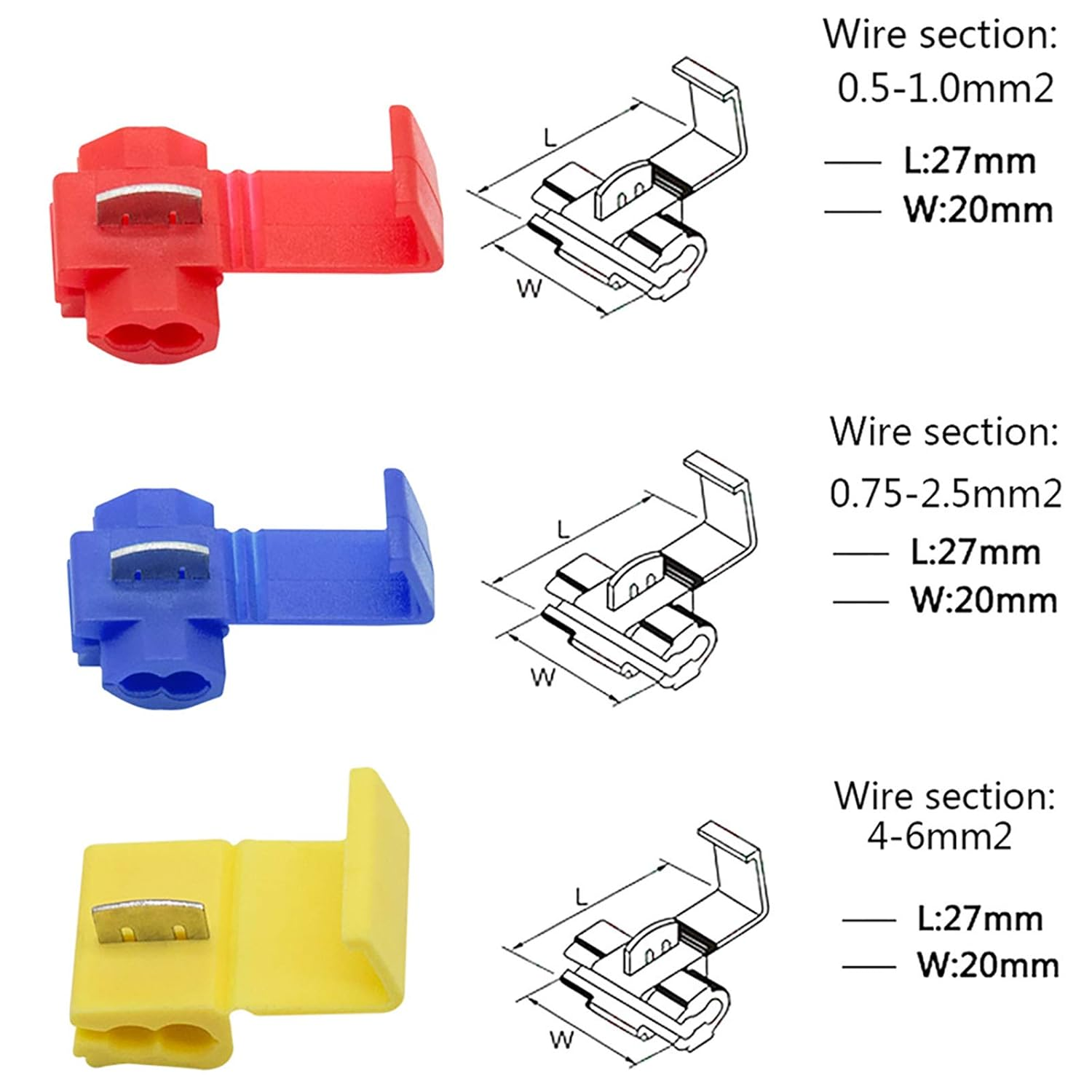 50Pcs Quick Splice Connectors Lock Wire Electrical Cable Connectors Quick Splice Terminals Crimp Red/Yellow/Blue - Blue image number 7