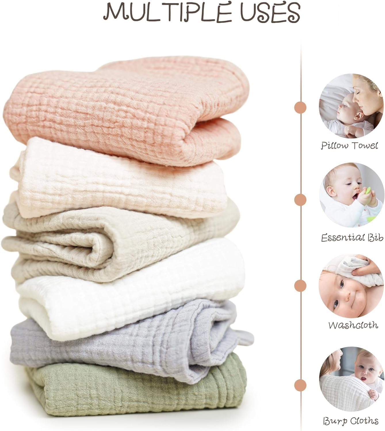 ZONEY Baby Burp Cloths Sets for Unisex Baby, 6 Pack 100% Cotton Washclothes for Newborn, Large 20''X10'' Extra Soft and Absorbent for Baby Girls and Boys image number 1