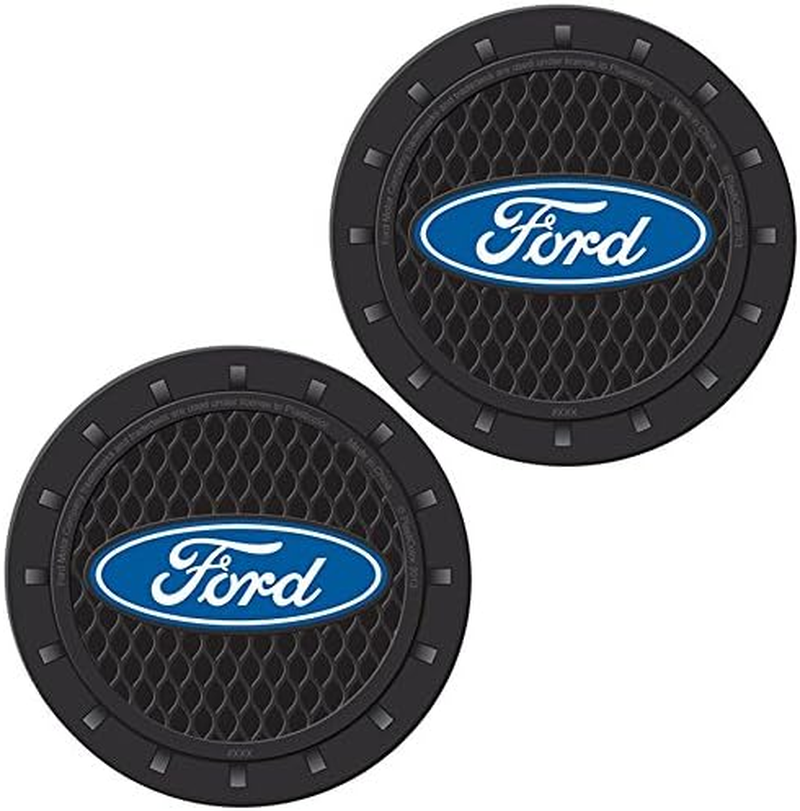 Plasticolor 000651R01 Ford Oval Auto Car Truck SUV Cup Holder Coaster 2-Pack, Blue