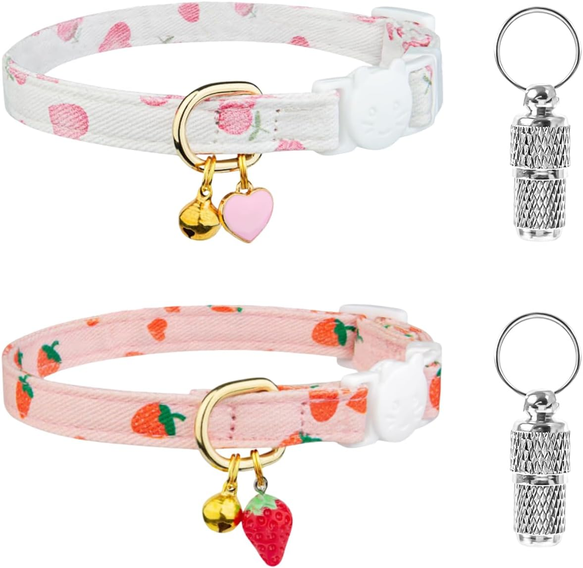 QIXNBL Pack of 2 Cat Collars and 2 Pieces Identity Pendants, Collars with Fruit Print, with Safety Buckle Design, Fashionable Collars, Cute Pets on the Road. image number 5