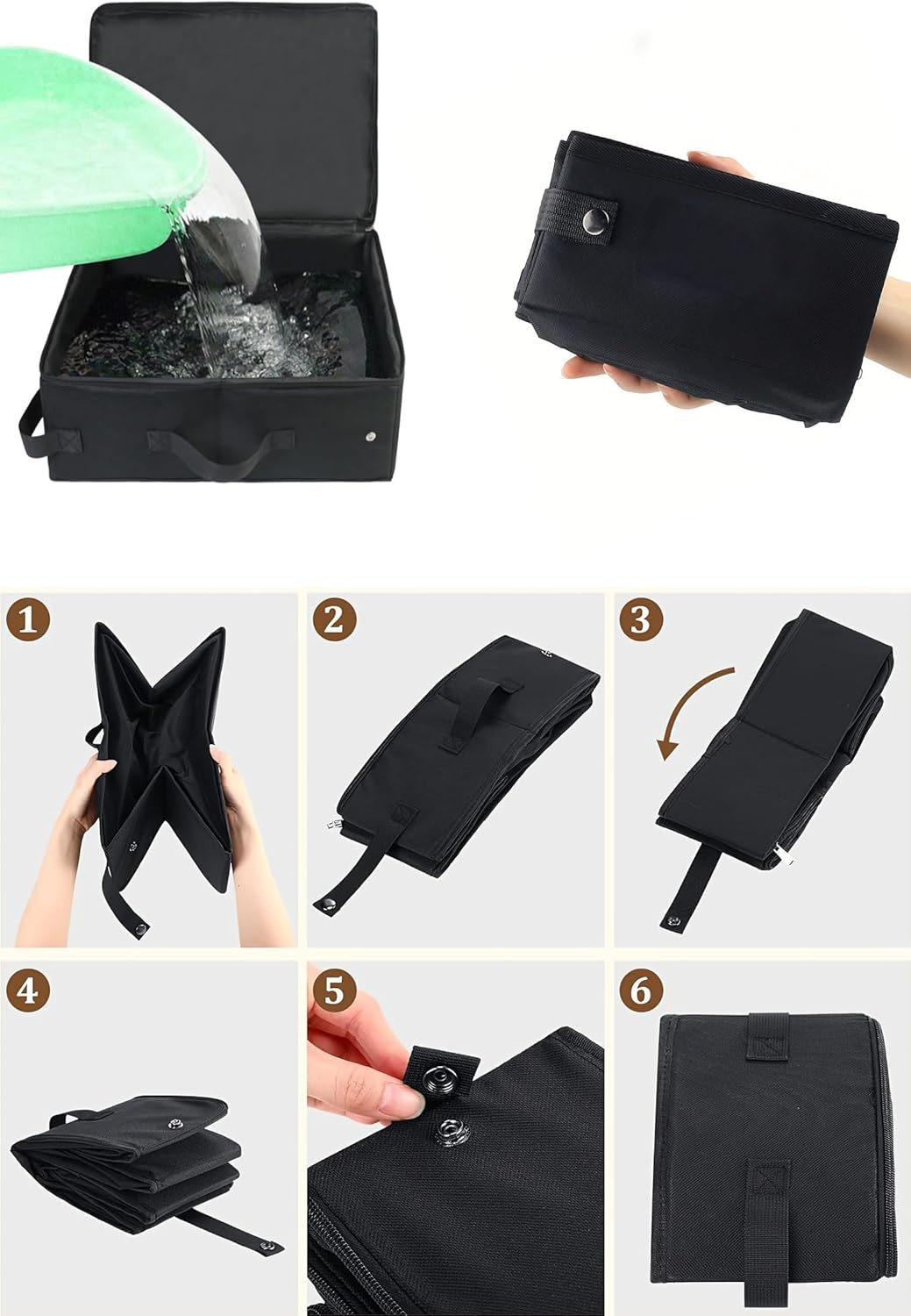 MINZHI Travel Cat Litter Tray with Lid, Foldable Portable Cat Litter Tray, Waterproof, Black, Folded: 20 X 15 X 5 Cm, Extended: 40 X 30 X 15 Cm, for Cat Owners, Travelers, Outdoor Enthusiasts image number 5