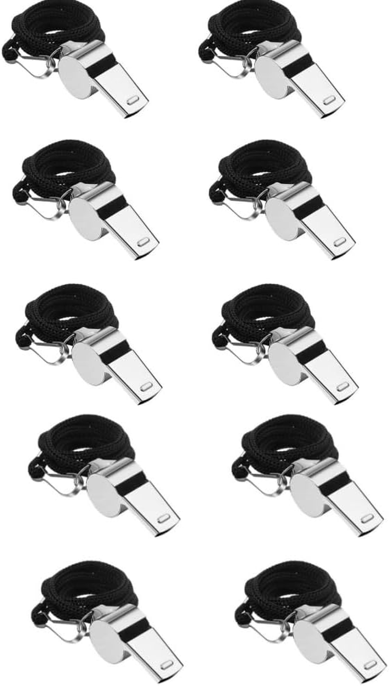 HIDOSNG 10 Pcs Stainless Steel Sports Whistles,Coach Whistles Metal Whistle with Lanyard,For Whistle Sport,For Referees, Coaches, Polices, Training, Outdoor Sports and Emergency image number 5