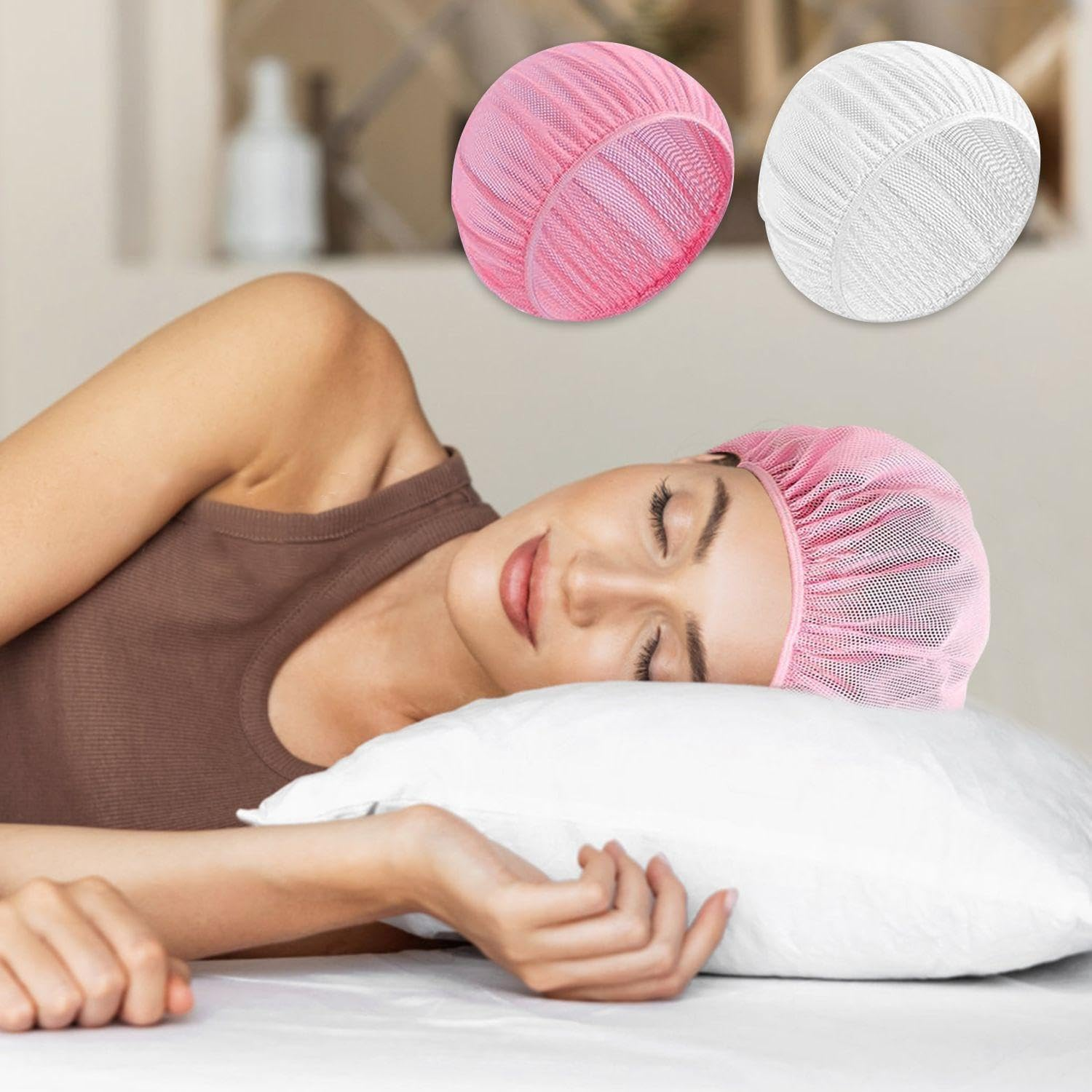 8 Pieces Mesh Hair Tube, Breathable and Comfortable Hook Hat, Dry Net Cap, Hair Care Products (White, Pink). image number 4