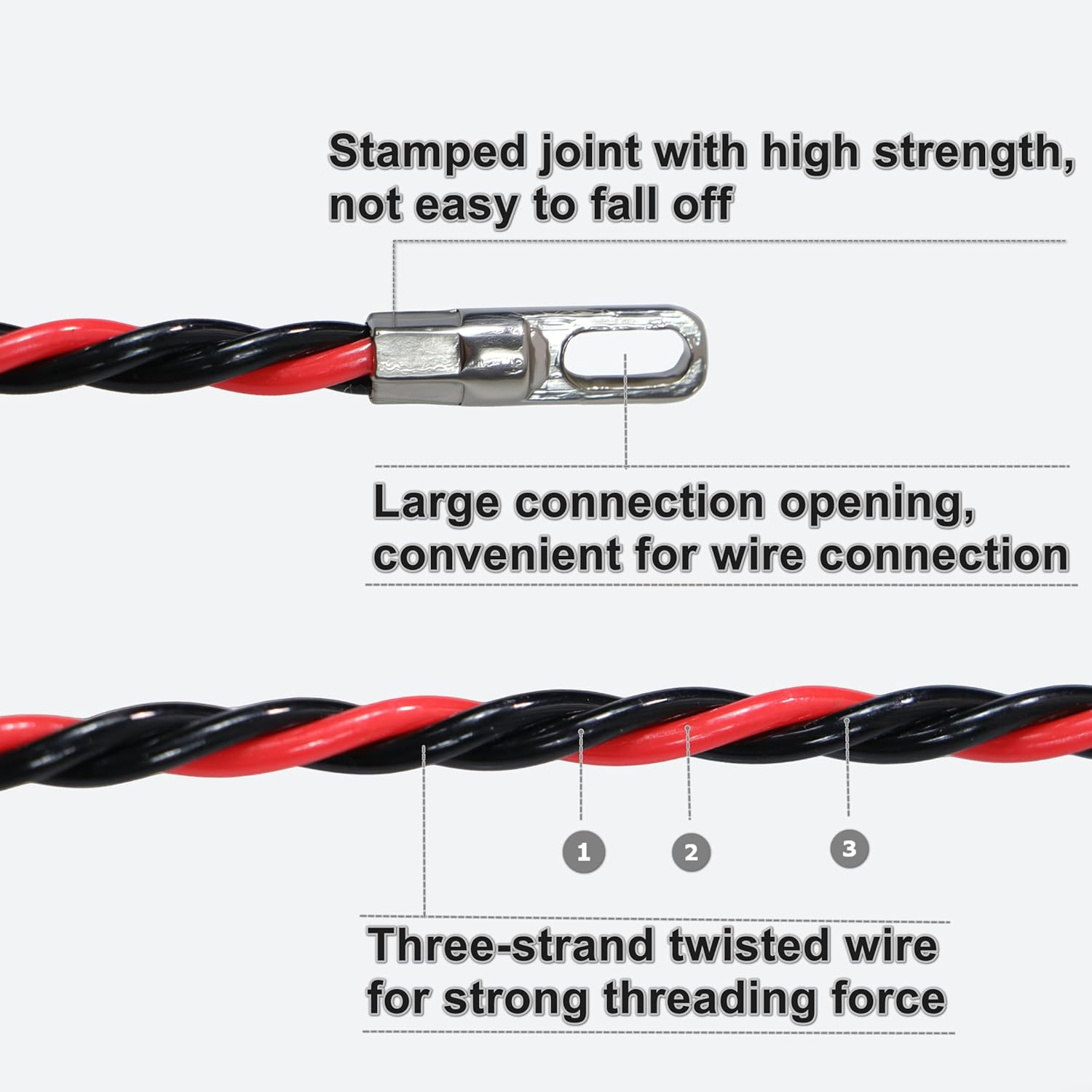 20M/65Ft Fish Tape Wire Guider Wire Threader Cable Puller for Electrical Wiring (20M Red+Black Diameter 5.5Mm) image number 3