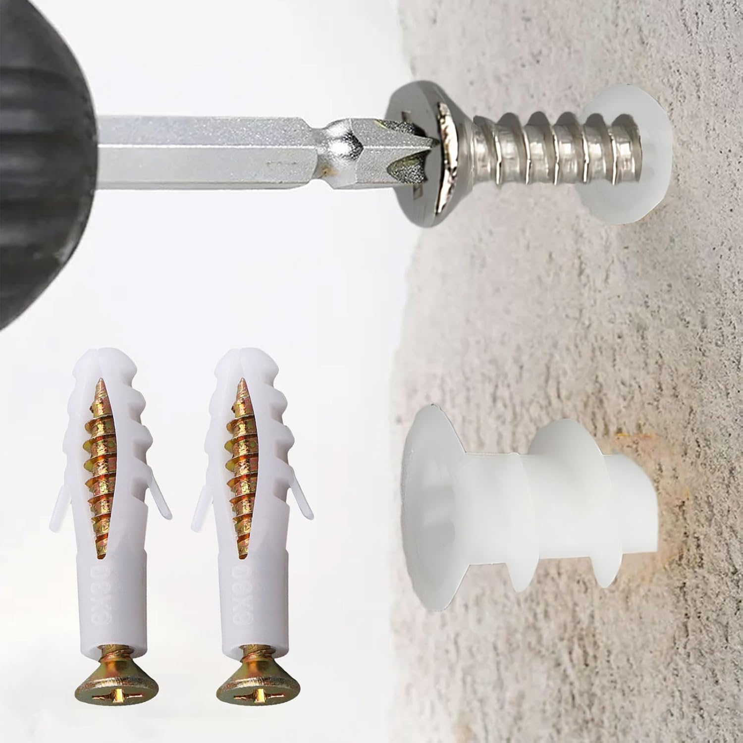 100 Pcs Drywall Anchor, Gypsum Board Wall Anchors and Screws, Threaded Plastic Gypsum Board Anchor Bolt Kit, Hardware Accessories Expansion Plug Rubber Particles, Suitable for Gypsum Board image number 4