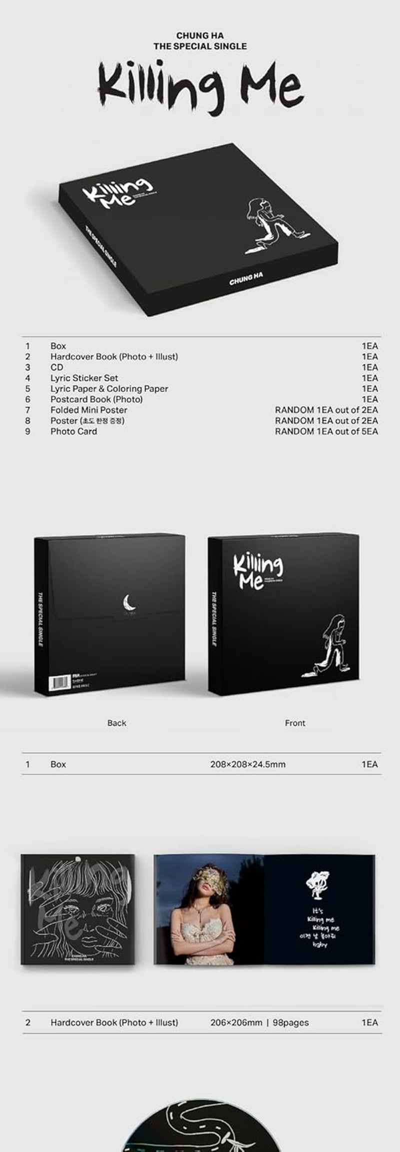 CHUNGHA CHUNG HA Killing Me Special Single Album Cd+1P Folding Poster on Pack+98P Photo&Illust Book+Lyric Sticker+Lyric&Coloring Paper+40P Postcard Book+1P Photocard+Message Photocard Set+Tracking image number 5