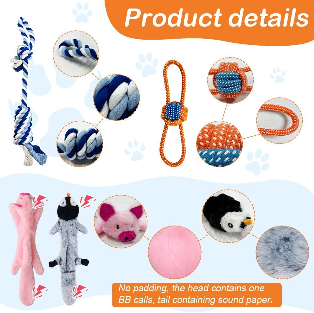 Interactive Squeaky Puppy Toys, Dog Chew Toys for Teething with Durable Rope Toys,4 Pcs Dog Chew Toys Plush Cute Animals Natural Puppy Toys image number 3