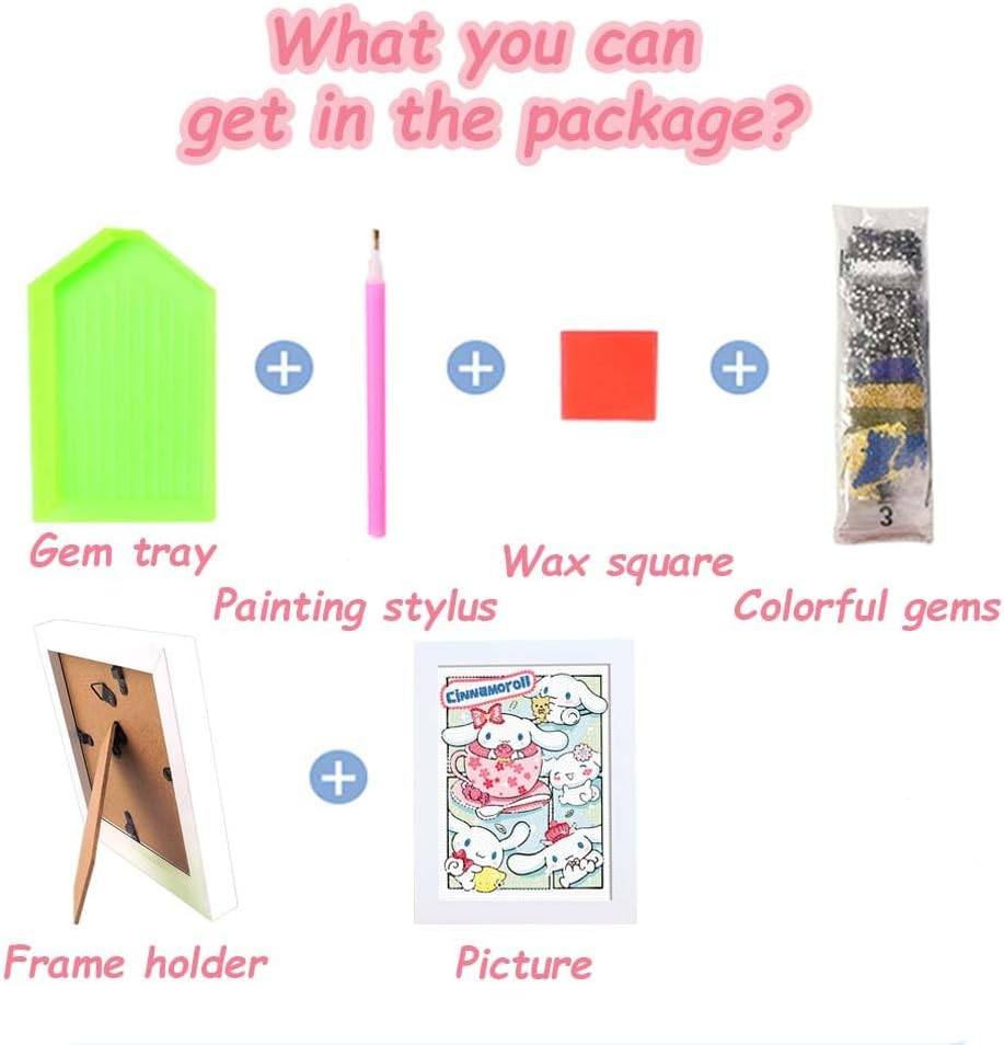 Akutoer Cute Cartoon Diamond Drawing Kits, Kawaii Painting with Diamonds, Gem Arts & Crafts, DIY Paint Supplies with Frames for Home Decor(Cinno) image number 3