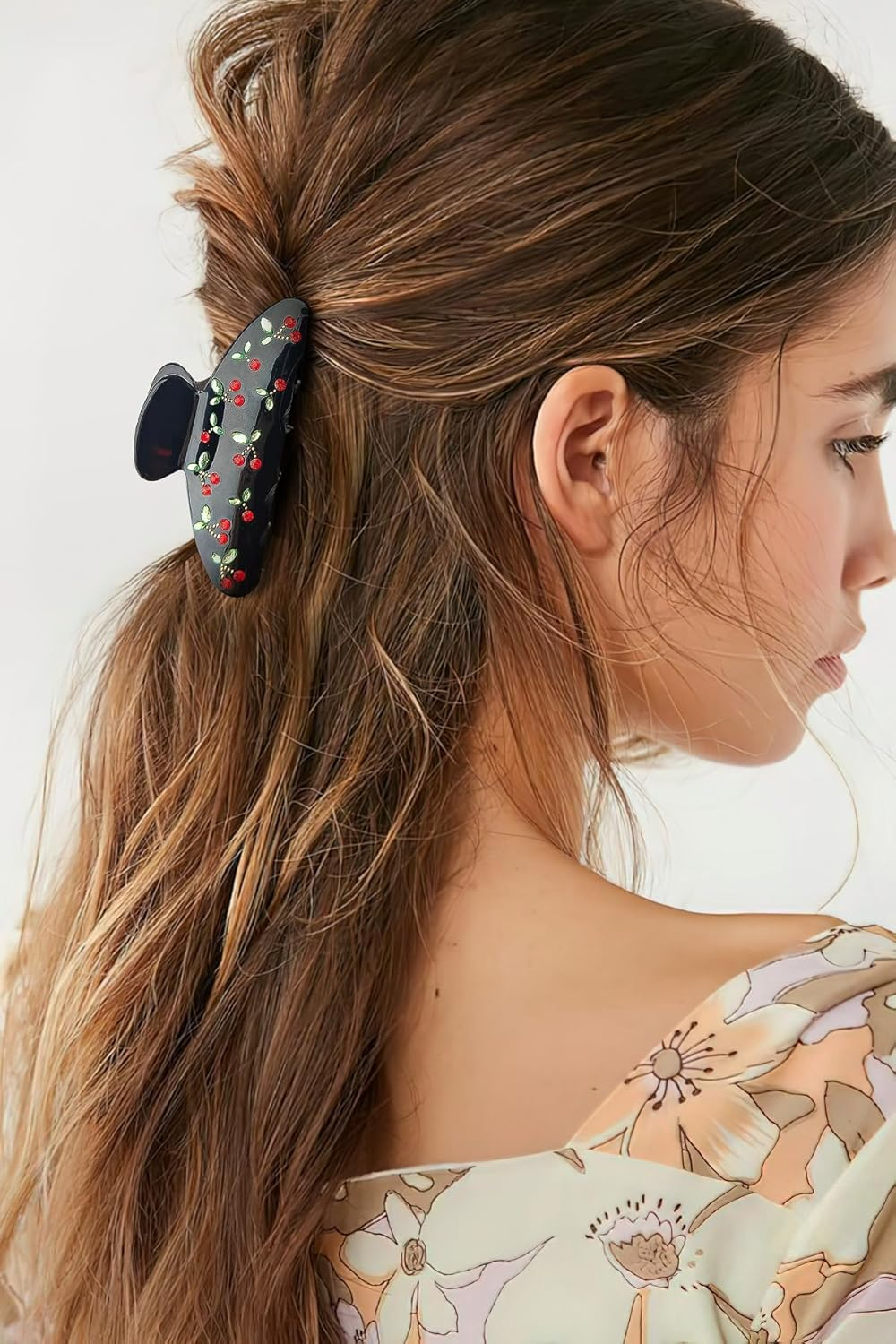 LILIE&WHITE Acrylic Hair Clips for Women Black Claw Clips with the Rhinestone Pattern in Red Cherry Hair Clip with Claw for Thick Hair Strong Hair Fix Claw Clips - Hc21221C image number 3