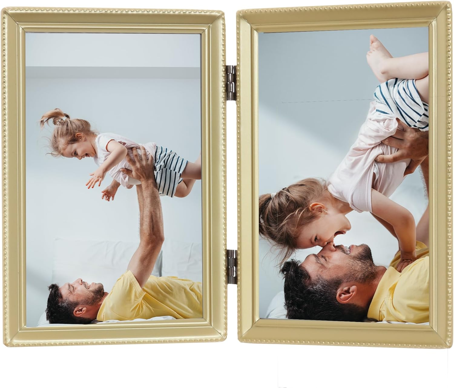 Lawrence Frames Antique Brass 5X7 Hinged Double Picture Frame - Bead Border Design image number 1