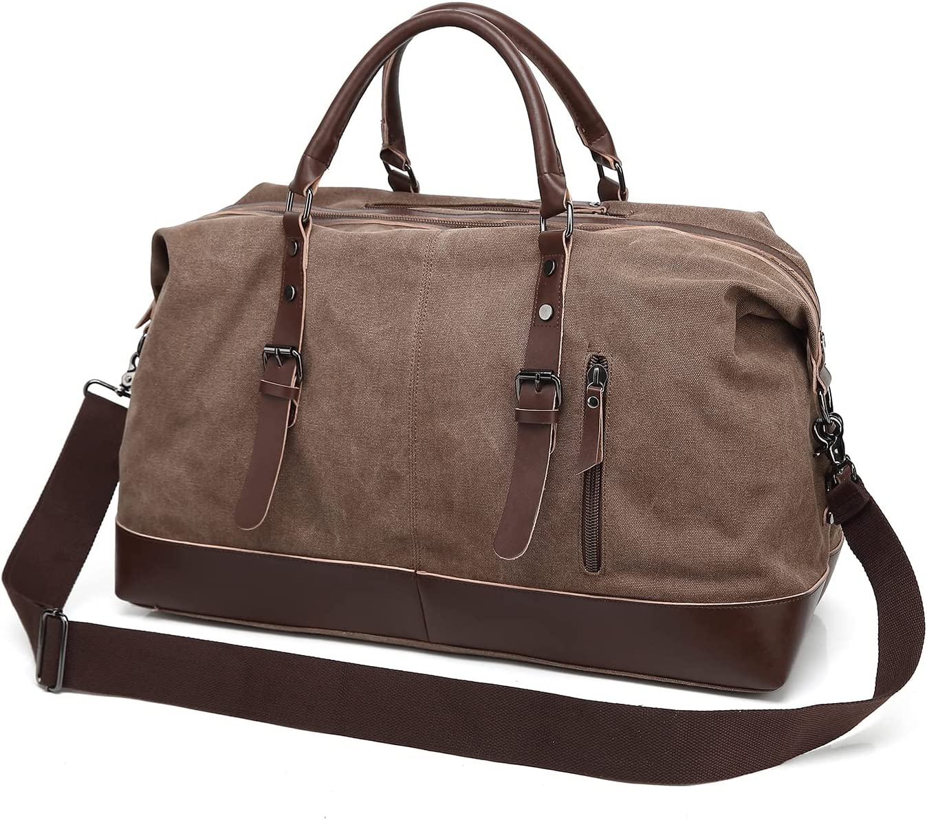 42L Large Genuine Leather Canvas Duffel Bag for Travel, Travel Tote Duffel Shoulder Weekend Bag Unisex Weekender Overnight Handbag Shoulder Bag, Black