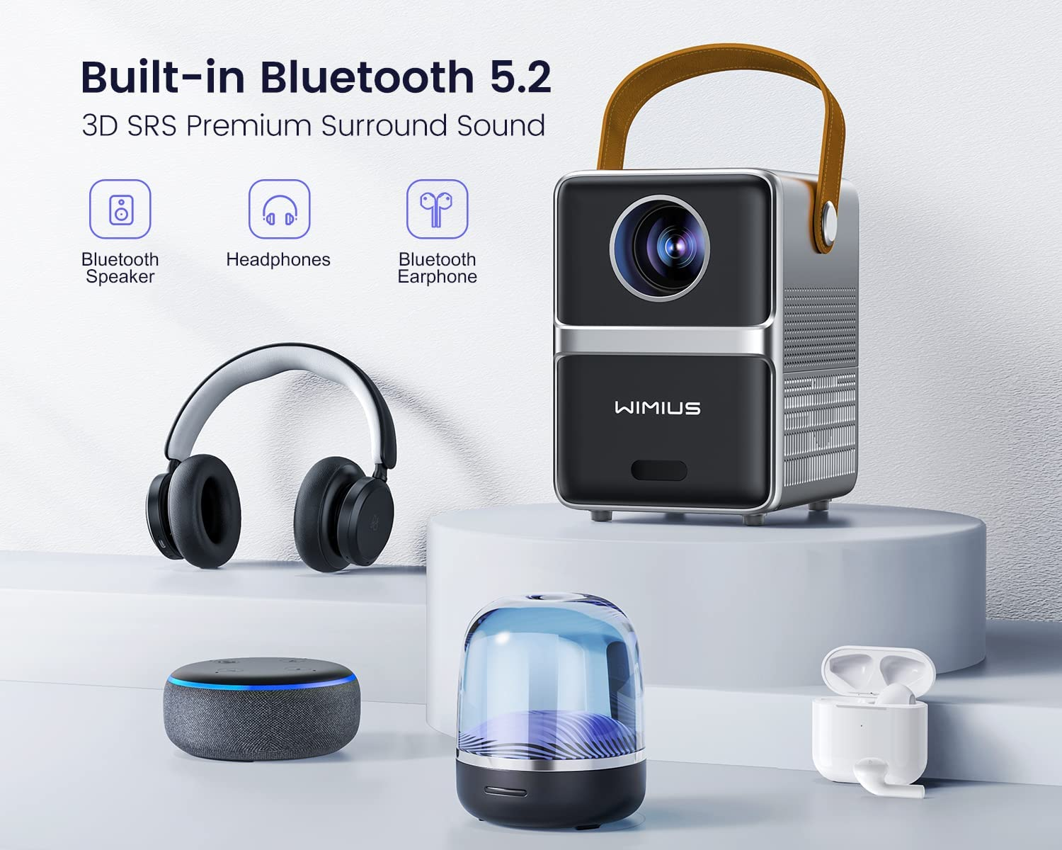 Projector【Electric Focus/Auto Keystone】Mini Projector 4K 1080P Support,22000 Lumen Portable Projector with 5G Wifi and Bluetooth,Wimius 50% Zoom Home Outdoor Movie Projectors for Iphone/Tv Stick/Hdmi image number 2