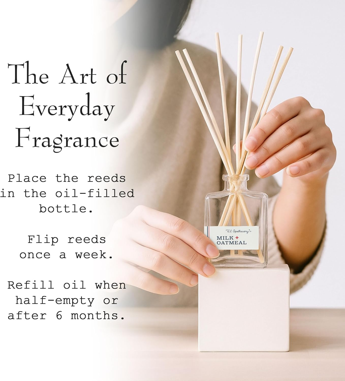 Milk & Oatmeal Scented Diffuser Kit, Creamy-Sweet Scent with Oatmeal Extract, Diffuser Sets for Home, All-Natural Fragrance for Women & Men, 8 Fl Oz