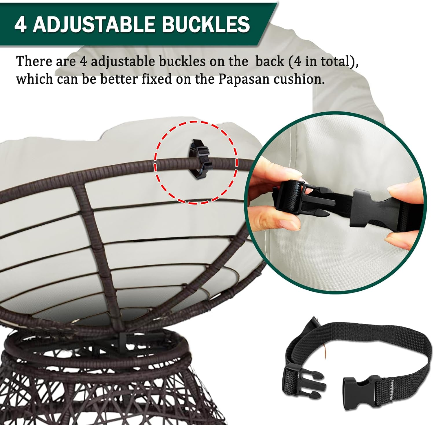 Iceberg Elf Papasan Cushion Cover Only,(For 40In-50In Outdoor Papasan Chair Cushion Covers) Beige Zipper Design for Easy Closure and Removal, Silky Smooth Fabric image number 6