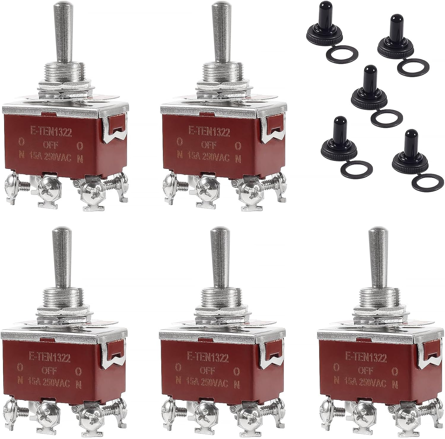 Waterproof Toggle Switch on off 2 Pin SPST DC 12V 30A Marine Toggle Switchat for Car Auto Truck Boat - 5 Pack (（On）-Off-（On）)