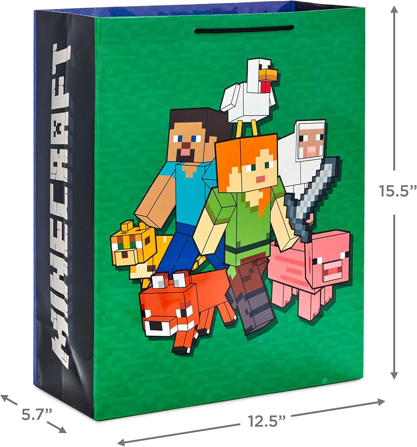 Hallmark Minecraft Gift Bag Bundle (2 Bags: 13" Large Blue Bag, 15" Extra Large Green) for Birthdays, Christmas, Valentine'S Day, Halloween, Kids Parties image number 4