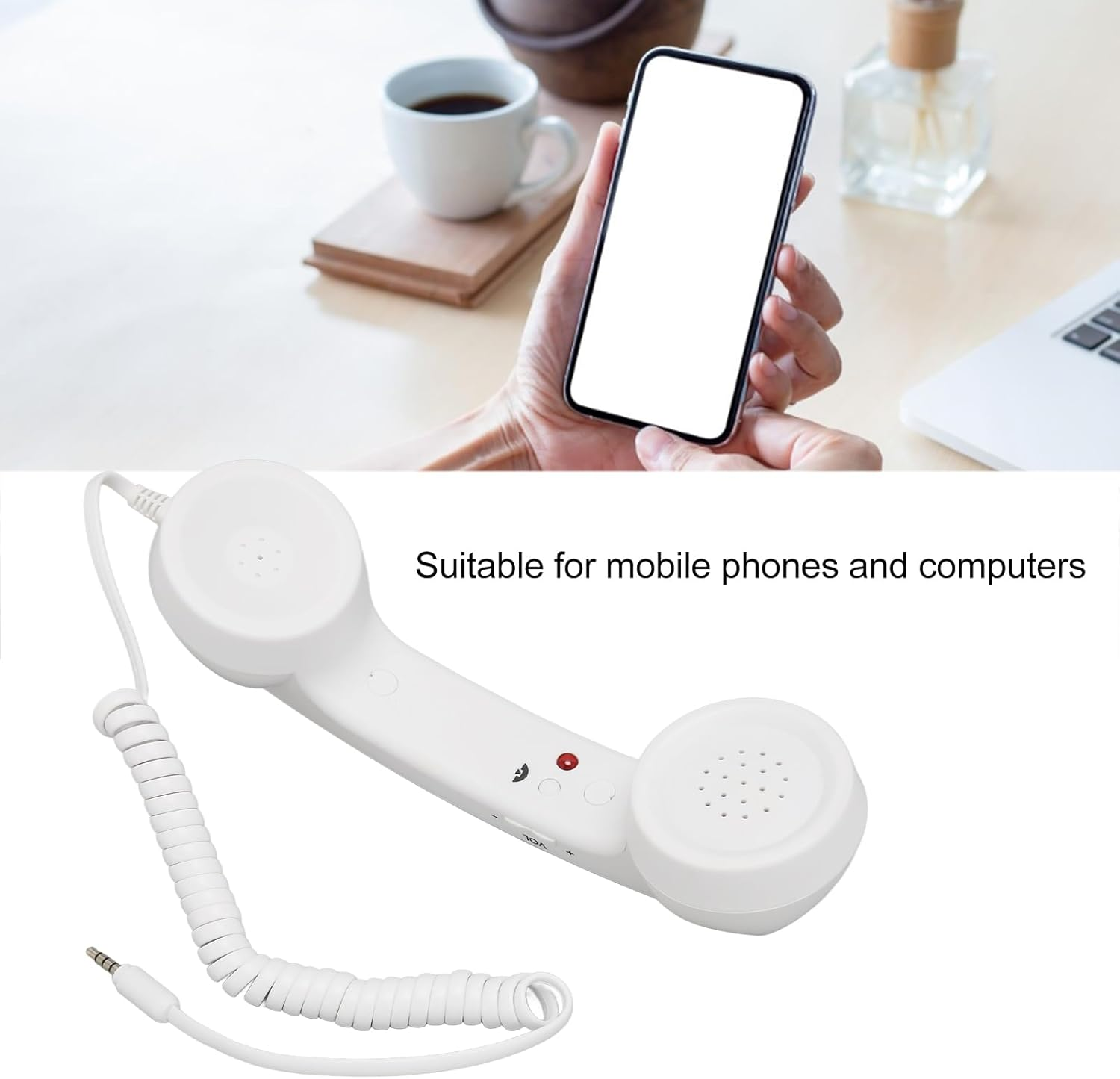 Telephone Handset for Cellphone, Retro 3.5Mm Telephone Handset Radiation Proof Wired Cell Phone Receiver for Smartphone Computer (White) - Orange image number 5