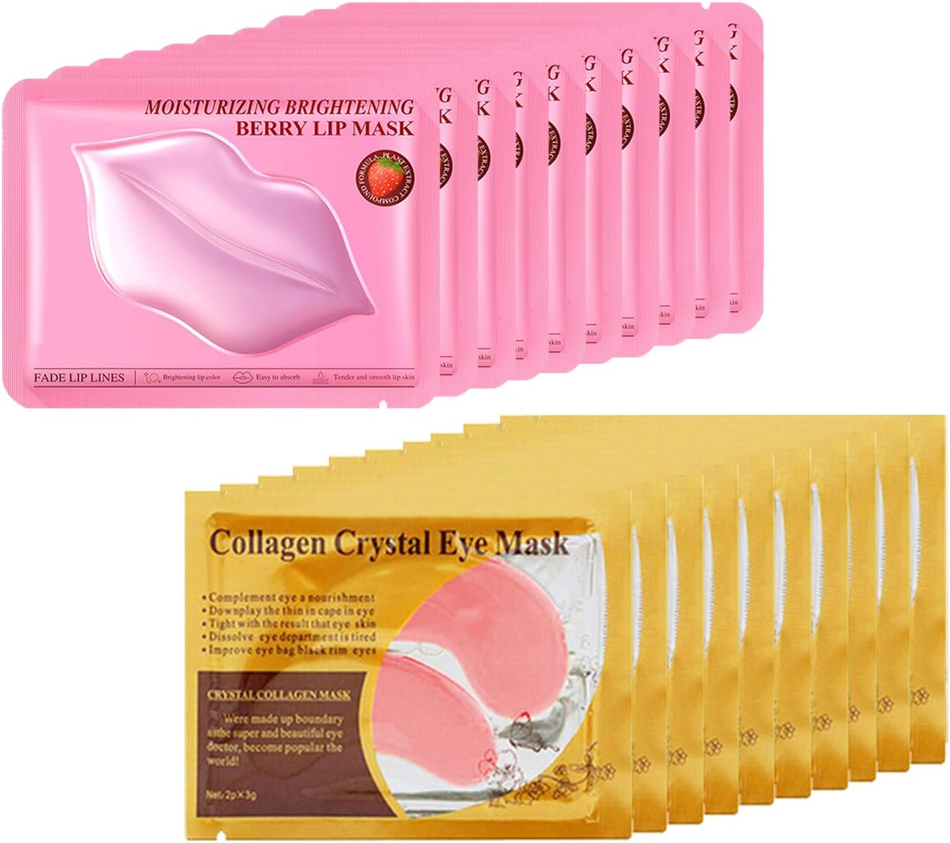 Wimode 20 Pairs Lip Mask & Eye Mask,Crystal Gel Eye Pads Nourishes the Lip Patches for Skin Care Spa Daily Moisturizing Eye Patches for Puffy Eyes, Dark Circles and Fine Lines