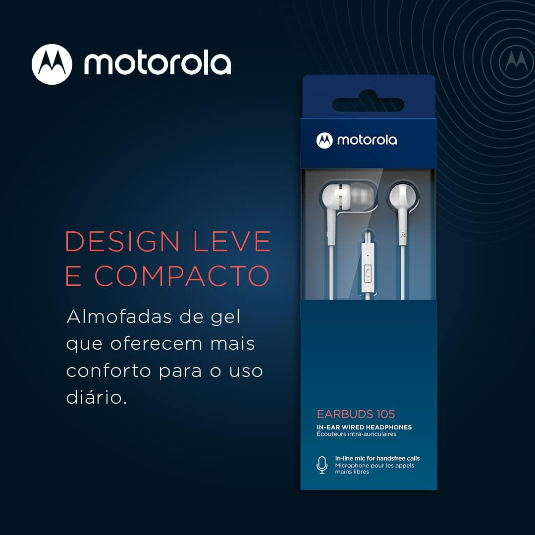 Motorola Sound Earbuds 105 - Wired In-Ear Stereo Headphones with Microphone for Hands-Free Calls - White image number 5