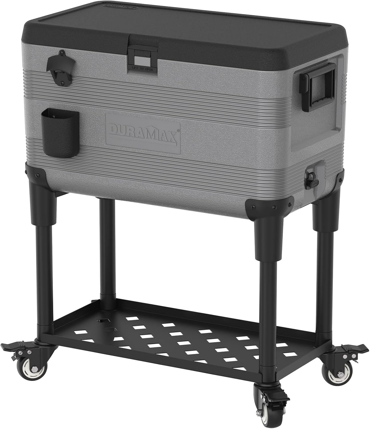Duramax Patio Cooler 70L Icebox Beverage Cart, High Performance Cool Box with PU Insulation, Icebox with Side Handles & Caster Wheels, Bottle Opener, Extra Storage Shelf, Cooler Box, Durable Ice Chest image number 1