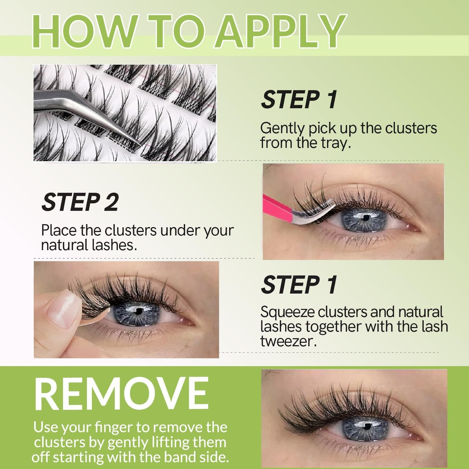 Self Adhesive Eyelashes Natural Look Wispy Pre Glued Lash Clusters No Glue Needed Press on Lashes Adhesive Clusters Easy to Apply 11-13MM Adhesive Eyelashes with Lash Tweezers 100Pcs image number 5