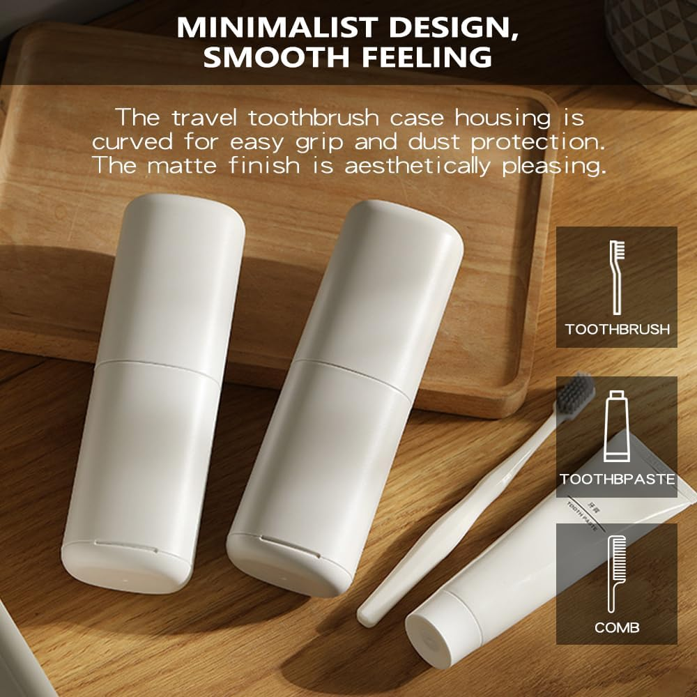 Toothbrush Travel Case, Portable Tooth Brush Holder and Toothpaste Case, Plastic Travel Toothbrush Cup with Cover, Compact Storage Container for School Camping Business Trip Bathroom (White) image number 1