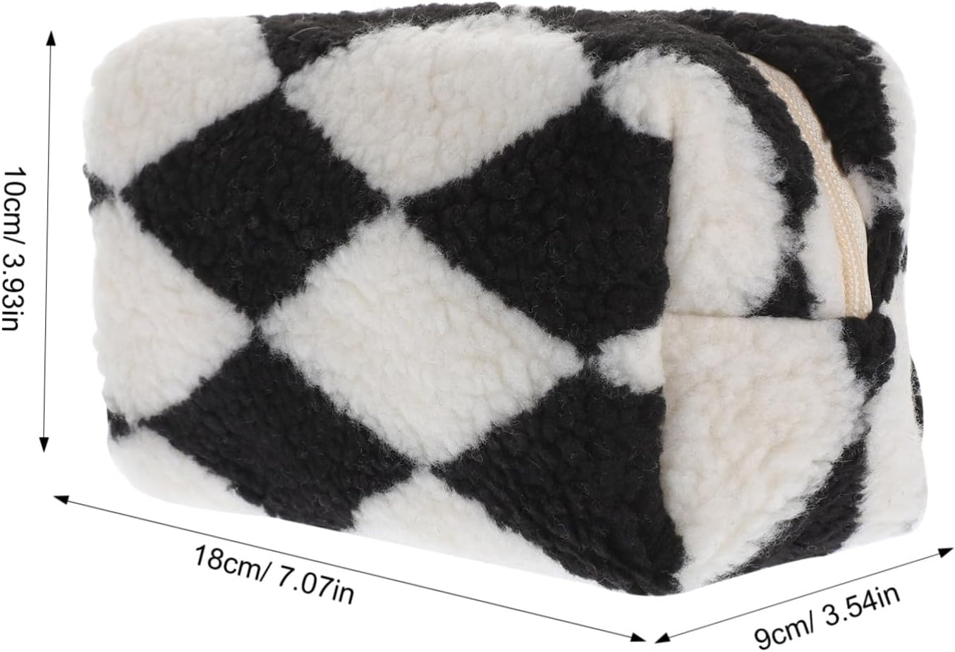 Anneome Fluffy Checkered Makeup Bag Plush Cosmetic Travel Pouch Zippered Toiletry Organizer for Women Stylish Storage Case for Pens and Items image number 2