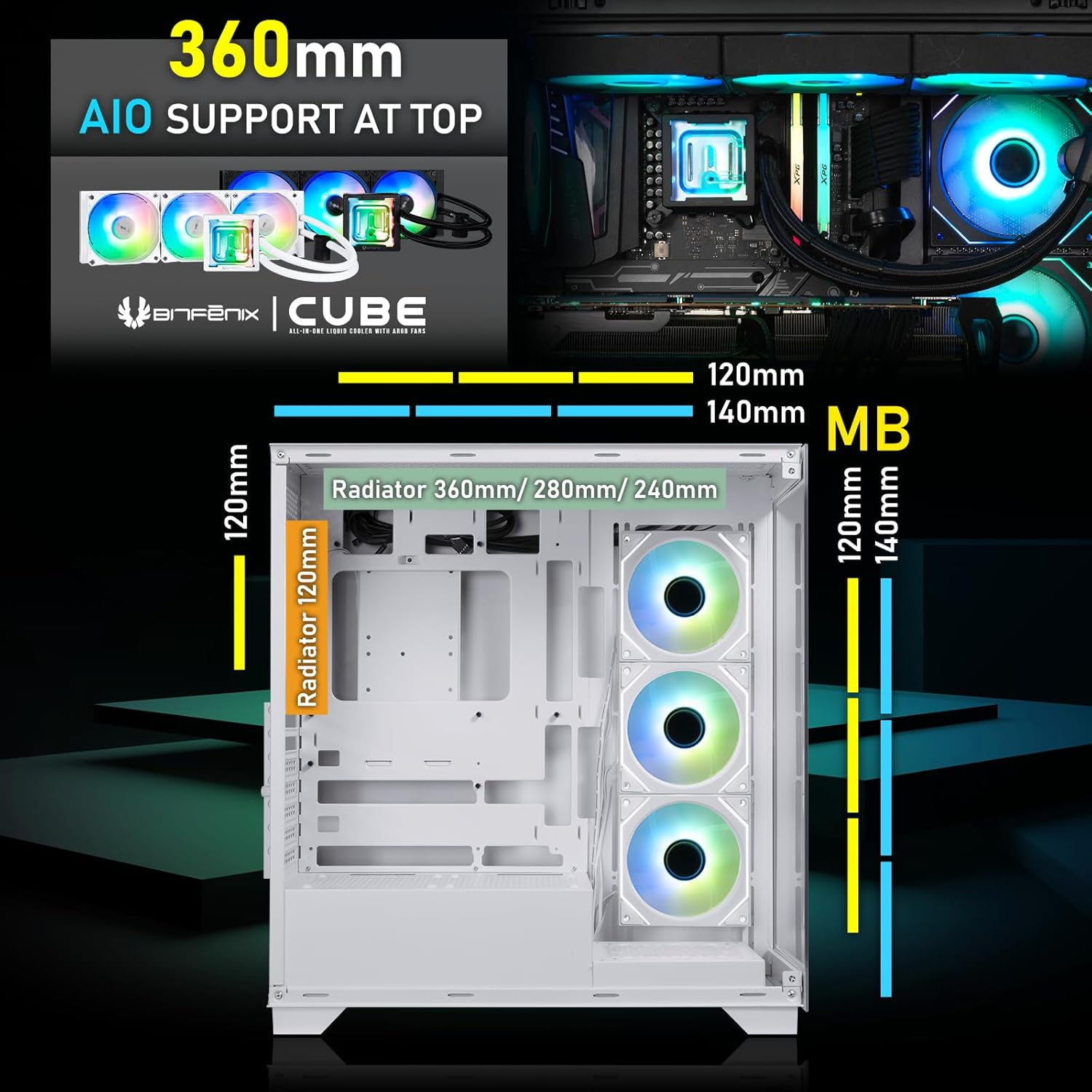 Bitfenix CETO High Airflow PC Gaming Case Premium Edition Black-Panoramic Tempered Glass&ndash;Reverse Connection Motherboard Compatible&ndash;4Xinfinity Mirroring ARGB Fans(3X Reverse)-360Mm AIO Support image number 3