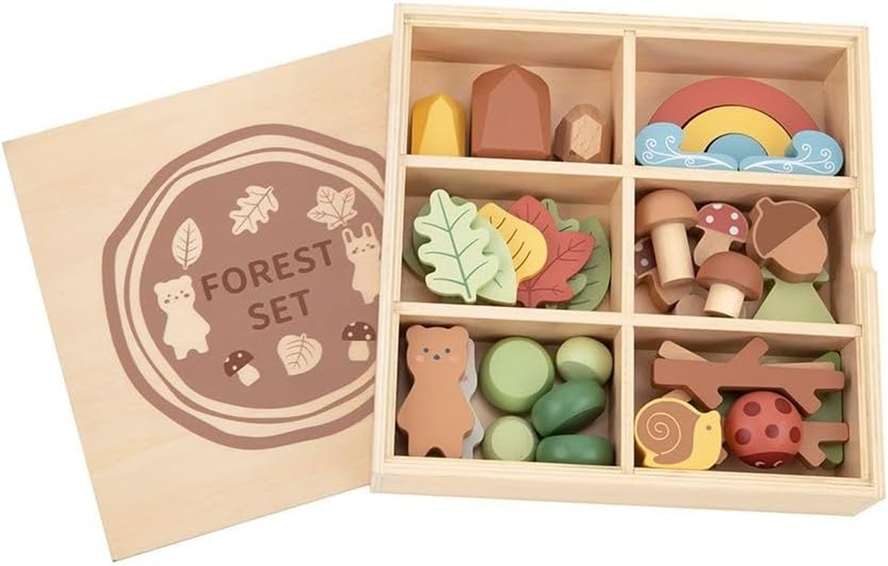 Tooky Toy My Forest Friends Wooden Forest Block Set &ndash; 40-Piece Montessori-Inspired Woodland Play Set with Trees, Animals & Nature Shapes &ndash; Imaginative & Open-Ended Play for Kids Ages 3+ image number 6