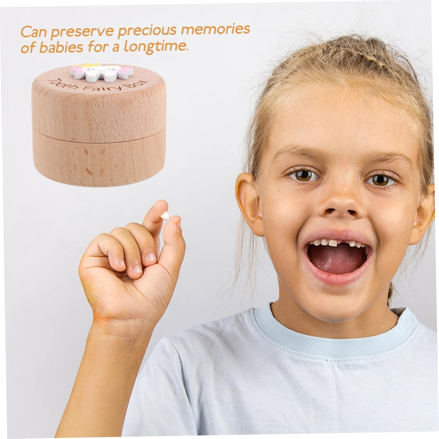 BESTYASH Deciduous Tooth Box Wooden Keepsake Teeth Holder for Boys and Girls Collection Organizer image number 1