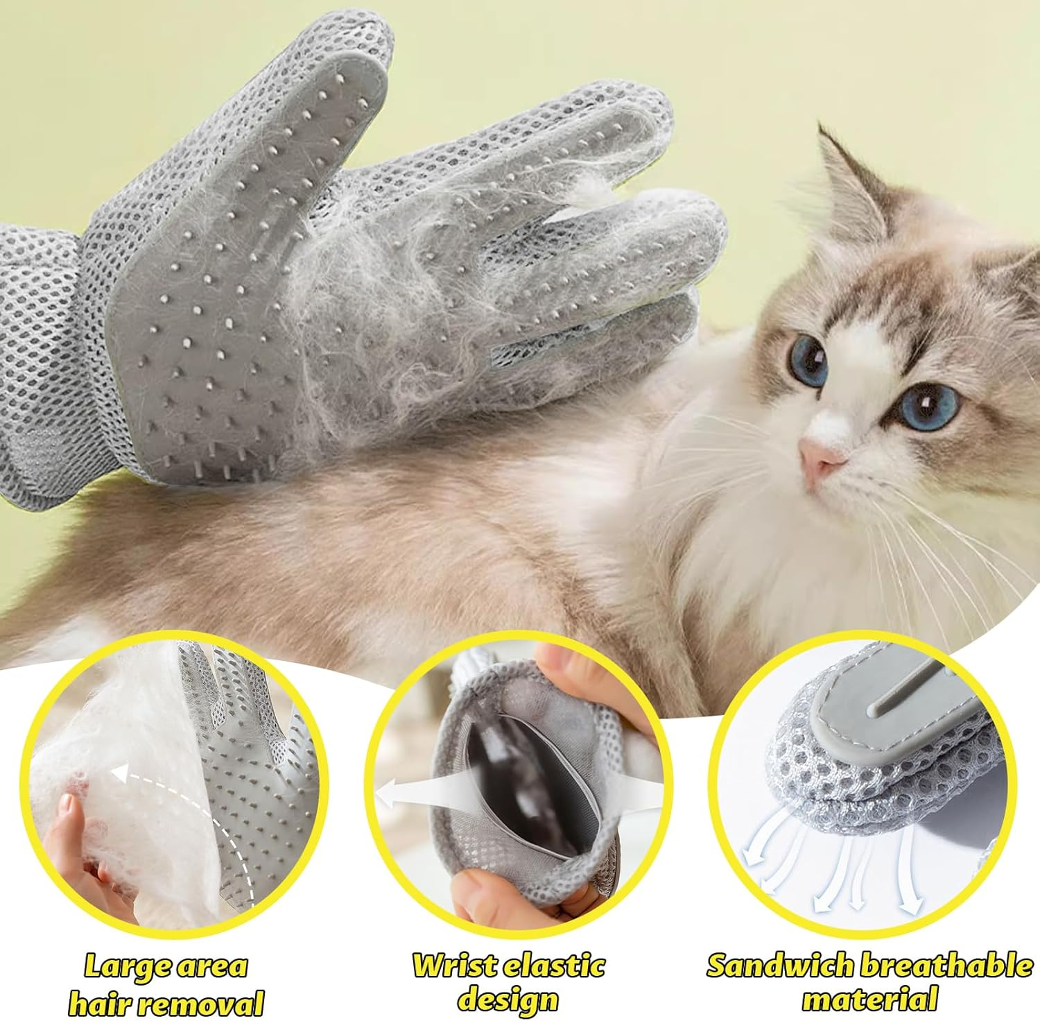 Pet Hair Remover Glove - Fur Gloves Cat - Fur Magnet Glove for Pets, Antistatic & Breathable, Washable, Ideal as a Cat Brush, Fur Magnet (Black, Pack of 2) image number 3