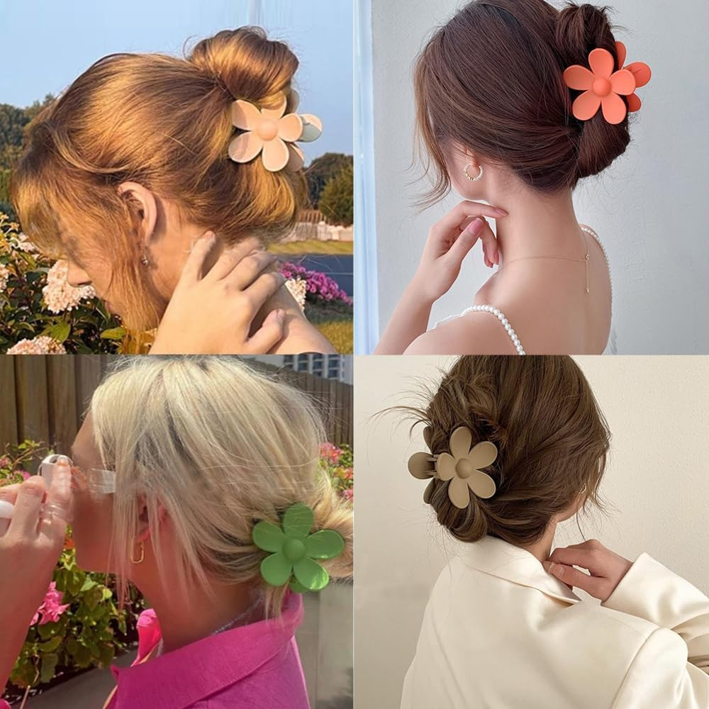 ZSPERKLA Pack of 6 Flower Hair Clips, Acrylic Hair Clips, Large Claw Hair Clips, Non-Slip Matte, Fashion Hair Styling Accessories for Women and Girls image number 5