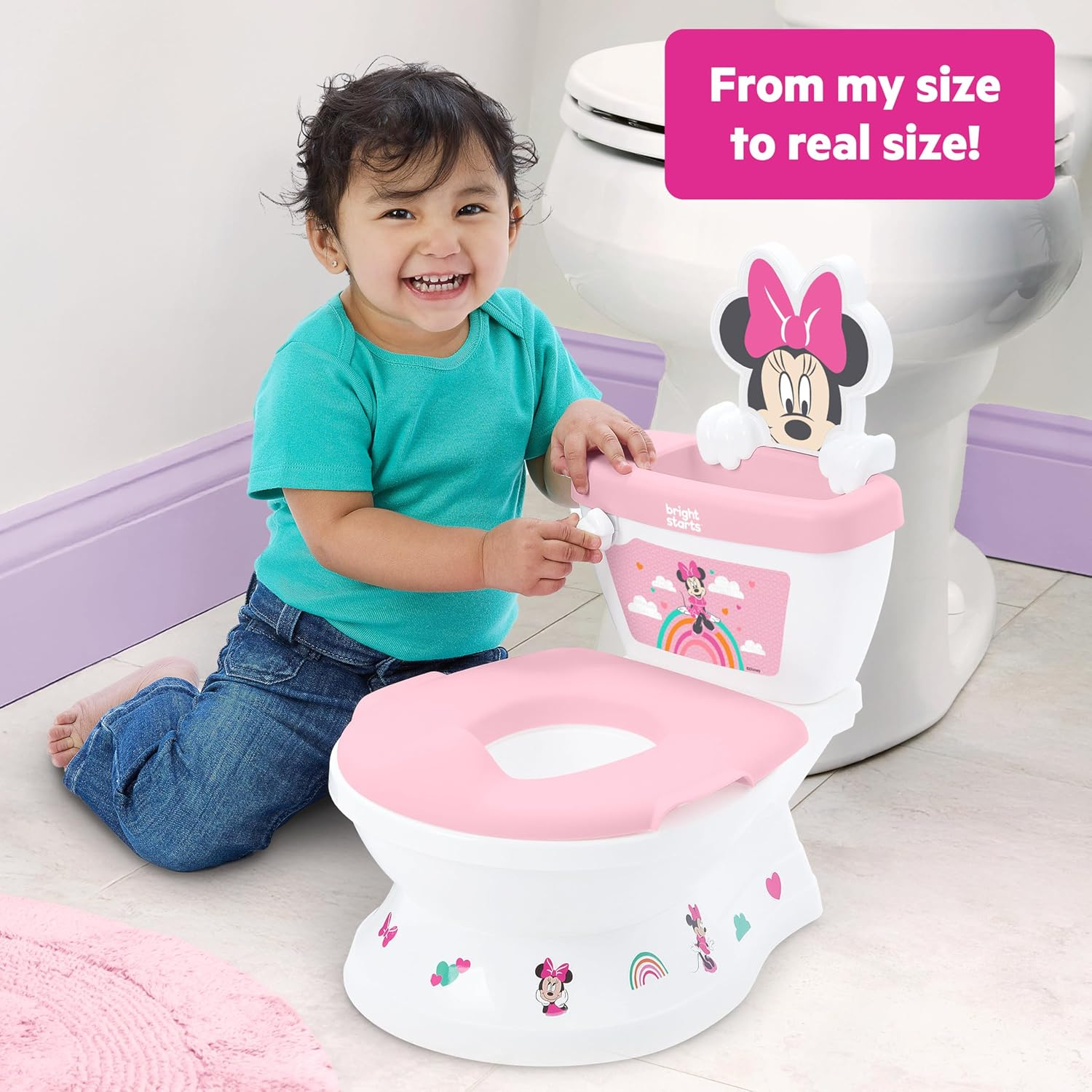 Disney Baby Minnie Mouse My Size Potty 2-In-1 System, Lifelike Flushing Sounds and Cheers, for Ages 18 Months, up to 50 Pounds, Pink