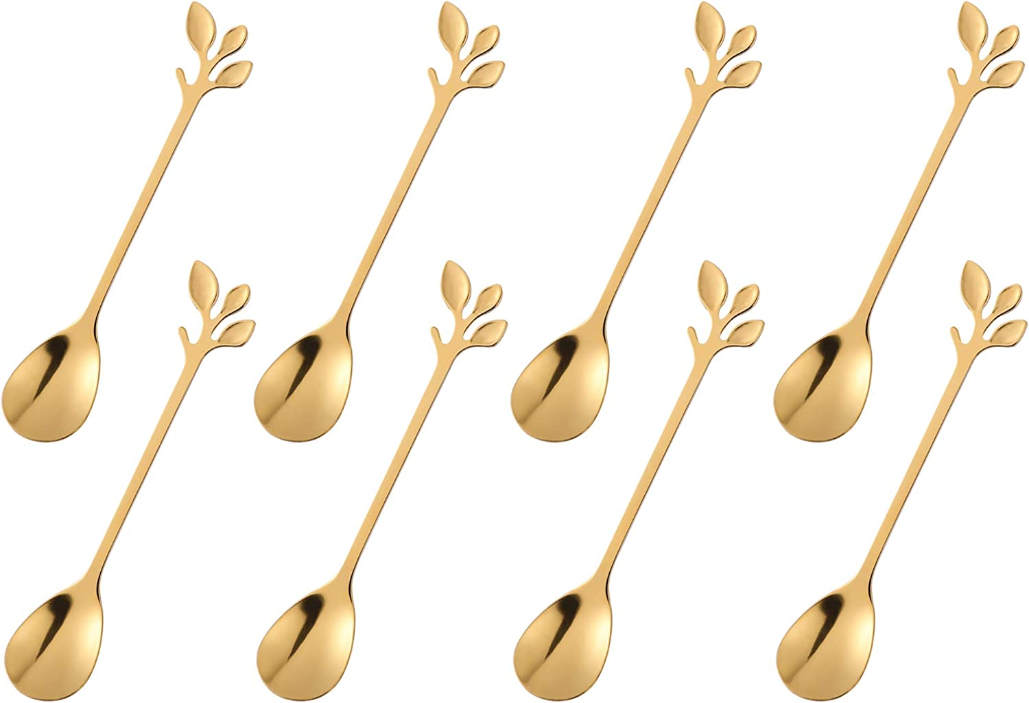 Gold Stainless Steel Dessert Fruit Forks Set of 8, Tableware Flatware Party Supplies, 4.7 Inch Specialty Demitasse Stirring Spoons Mini Salad Appetizing Cake Fork