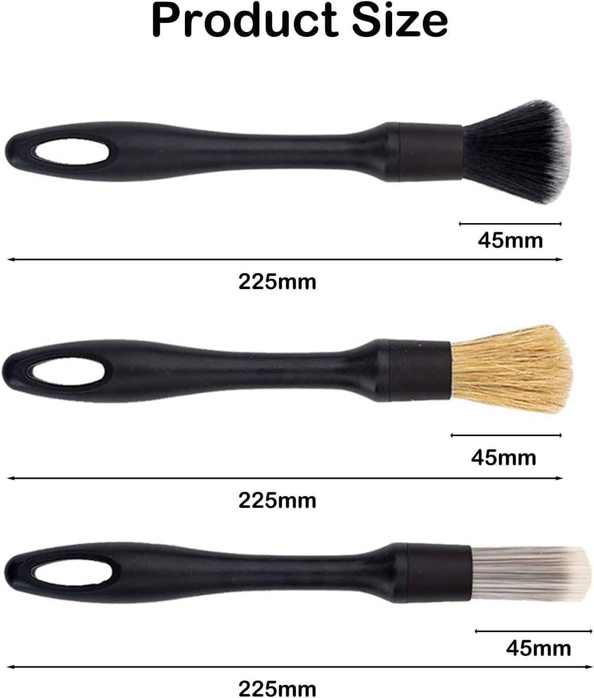 3Pcs Car Detailing Brush Kit, Soft Boar Hair Detail Brush Set, Interior Detailing Microfiber Wheel Cleaning Brush for Cleaning Dashboard, Air Vents, Emblems, Wheels