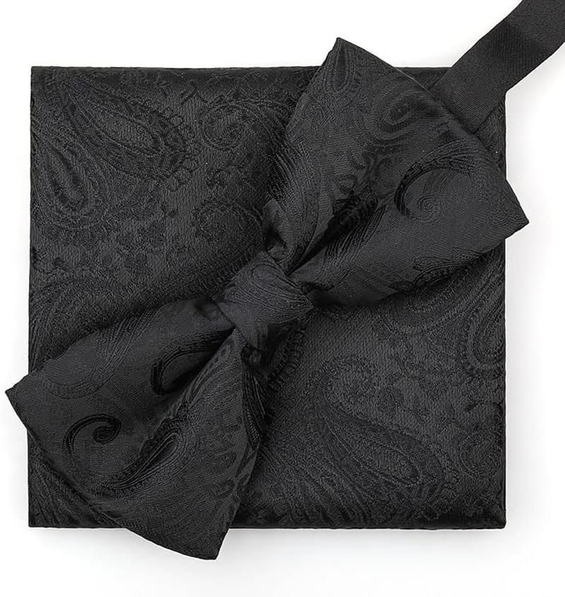 Mens Classic Pretied Bow Tie with Pocket Square image number 3