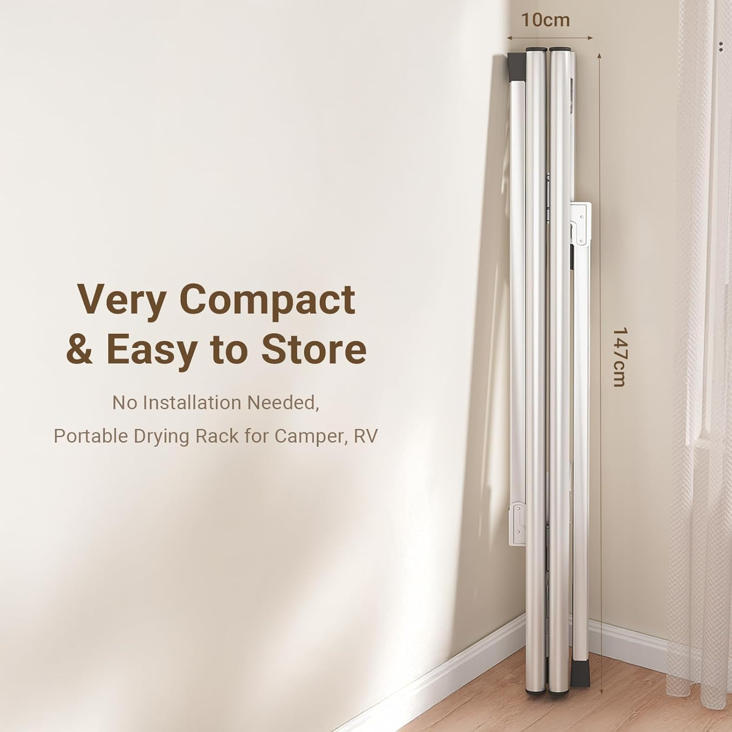 Clothes Drying Rack 95 Inches Folding Outdoor Indoor, Drying Rack Clothing Collapsible, Heavy Duty Stainless Steel Clothesline, with 20 Hooks 5 Clips image number 5