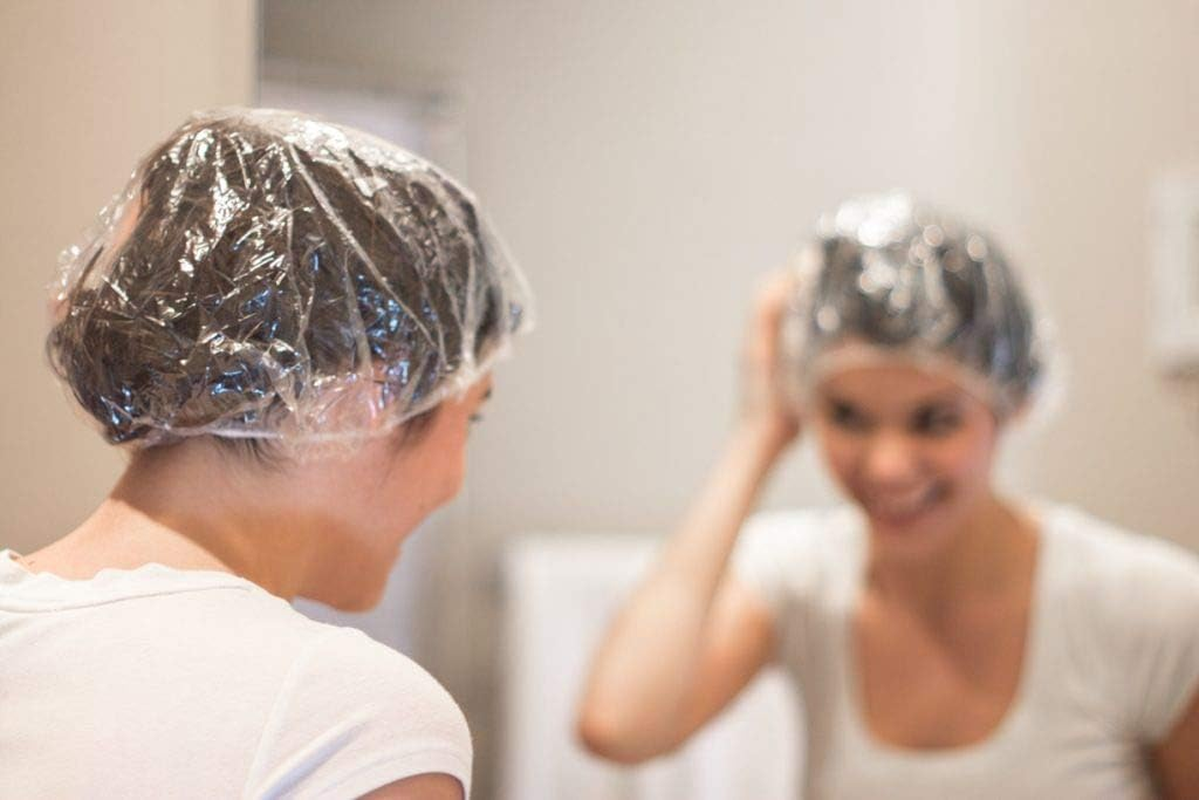 100+10 Disposable Clear Mop Mob Caps Clipped Hair Head Cover Shower Cap Plastic for Beauty Salon,Food Service,Hospitals,Laboratories,Manufacturing or Spray Tanning image number 6