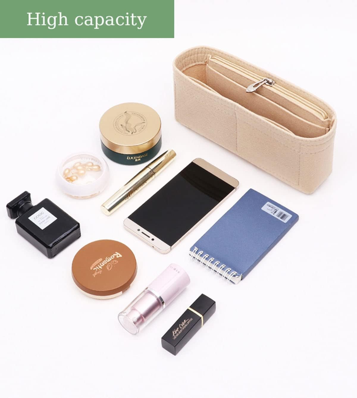 Lckaey Purse Organizer Insert for 19 Flap Small Bag Small Bag Organizer with Side Zipper Pocket Beige 1016 24 * 7 * 12Cm image number 5