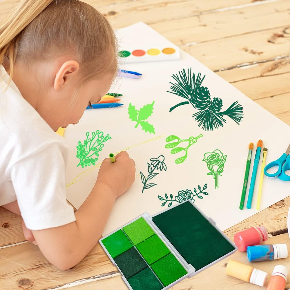 7 Colors Washable Ink Pad - Large & Small Sizes for Stamp, Finger, DIY Craft, Paper & Wood - Multi Colored Finger Ink Pad with Glitter (Green) image number 6