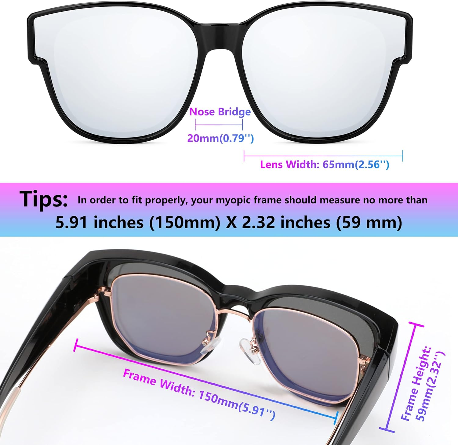 FEISEDY Polarized Fit over Sunglasses for Women Men Oversized over Glasses B2922 image number 6